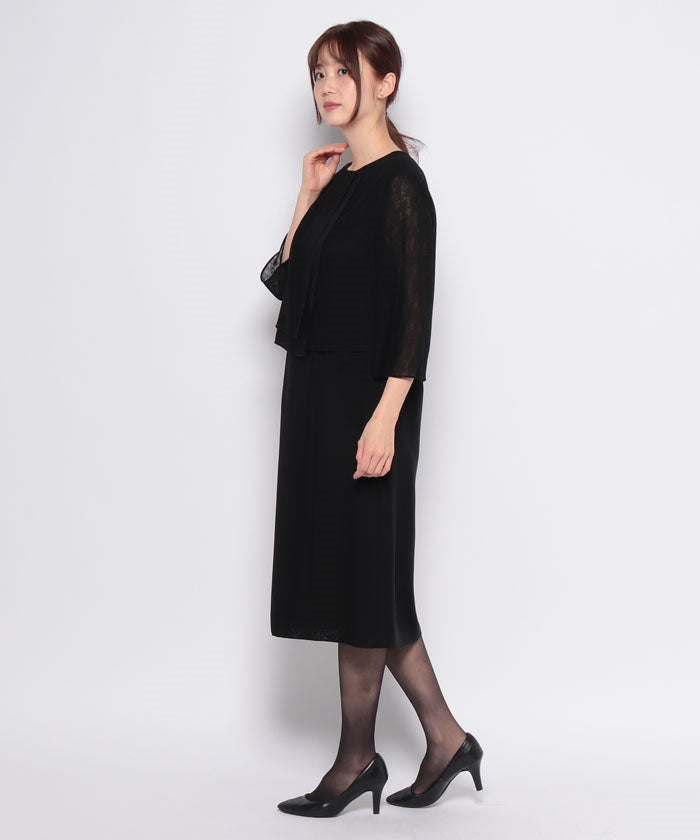ラピーヌ フォーマル LAPINE FORMAL 【夏用喪服・礼服・フォーマル用】幾何柄ジャカード ドレス ブローチ付き （ブラック） ブラック