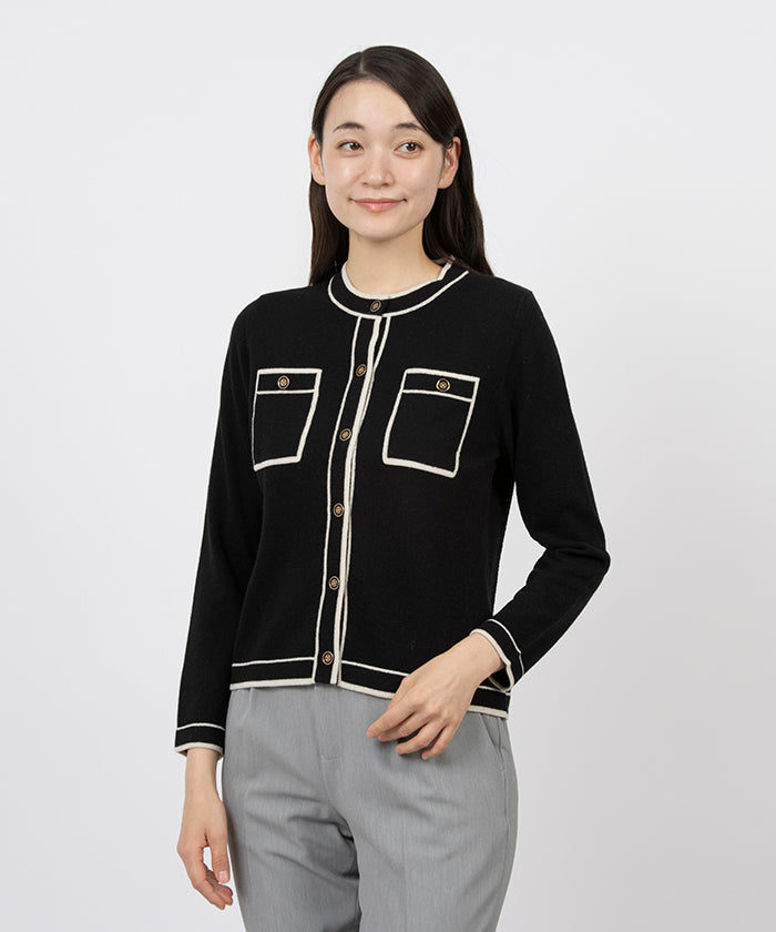 マダム ジョコンダ MADAM JOCONDE シルクカシミヤ 配色ニットカーディガン （ブラック） ブラック