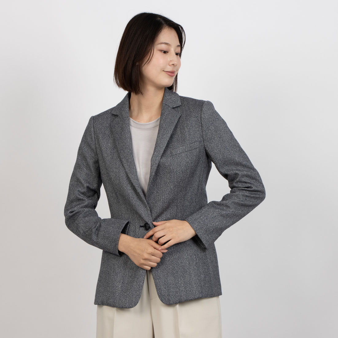 マダム ジョコンダ MADAM JOCONDE カシミヤ混 ツイードジャケット （ネイビー） ネイビー