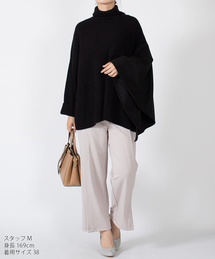 バイス バーサ VICE VERSA 【大きいサイズ】片畦×起毛素材ドッキング アシンメトリーポンチョ