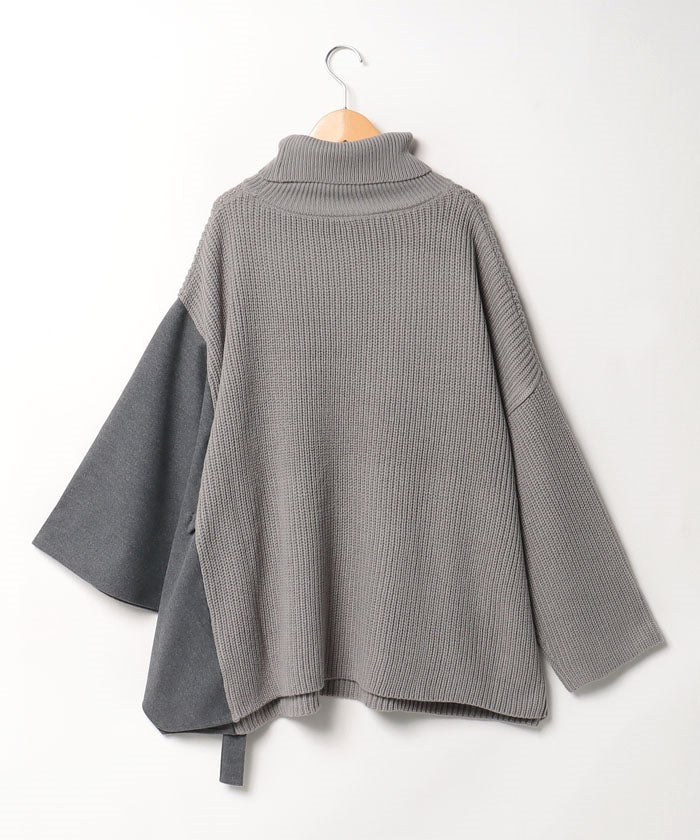 バイス バーサ VICE VERSA 【大きいサイズ】片畦×起毛素材ドッキング アシンメトリーポンチョ