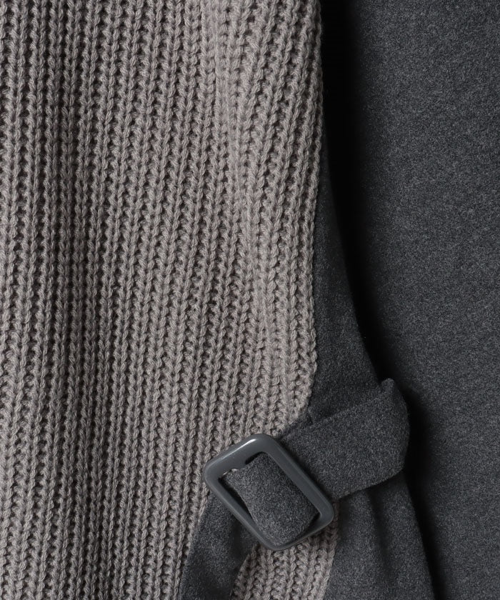 バイス バーサ VICE VERSA 【大きいサイズ】片畦×起毛素材ドッキング アシンメトリーポンチョ