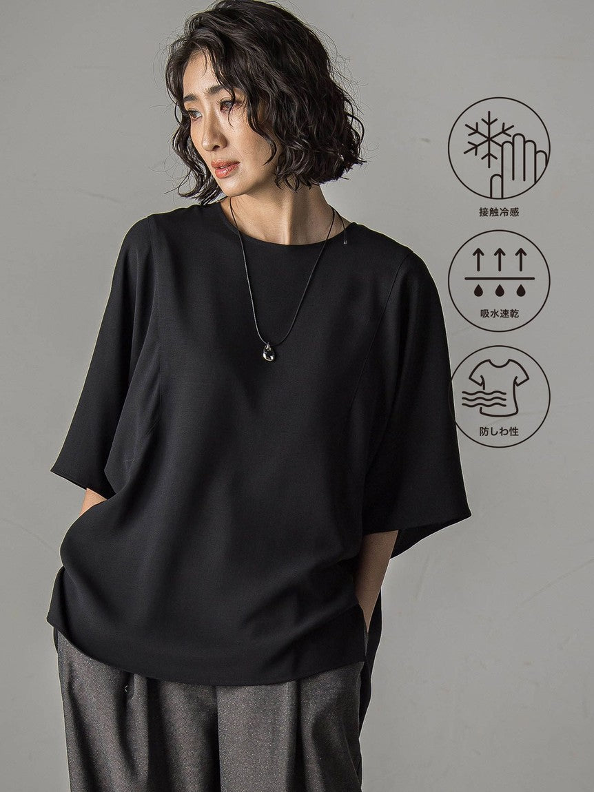 ラ エフ エルサイズ la.f…(Lsize) 【大きいサイズ】【旅楽シリーズ】メランジツイルブラウス≪洗濯機で洗える≫ （ブラック） ブラック