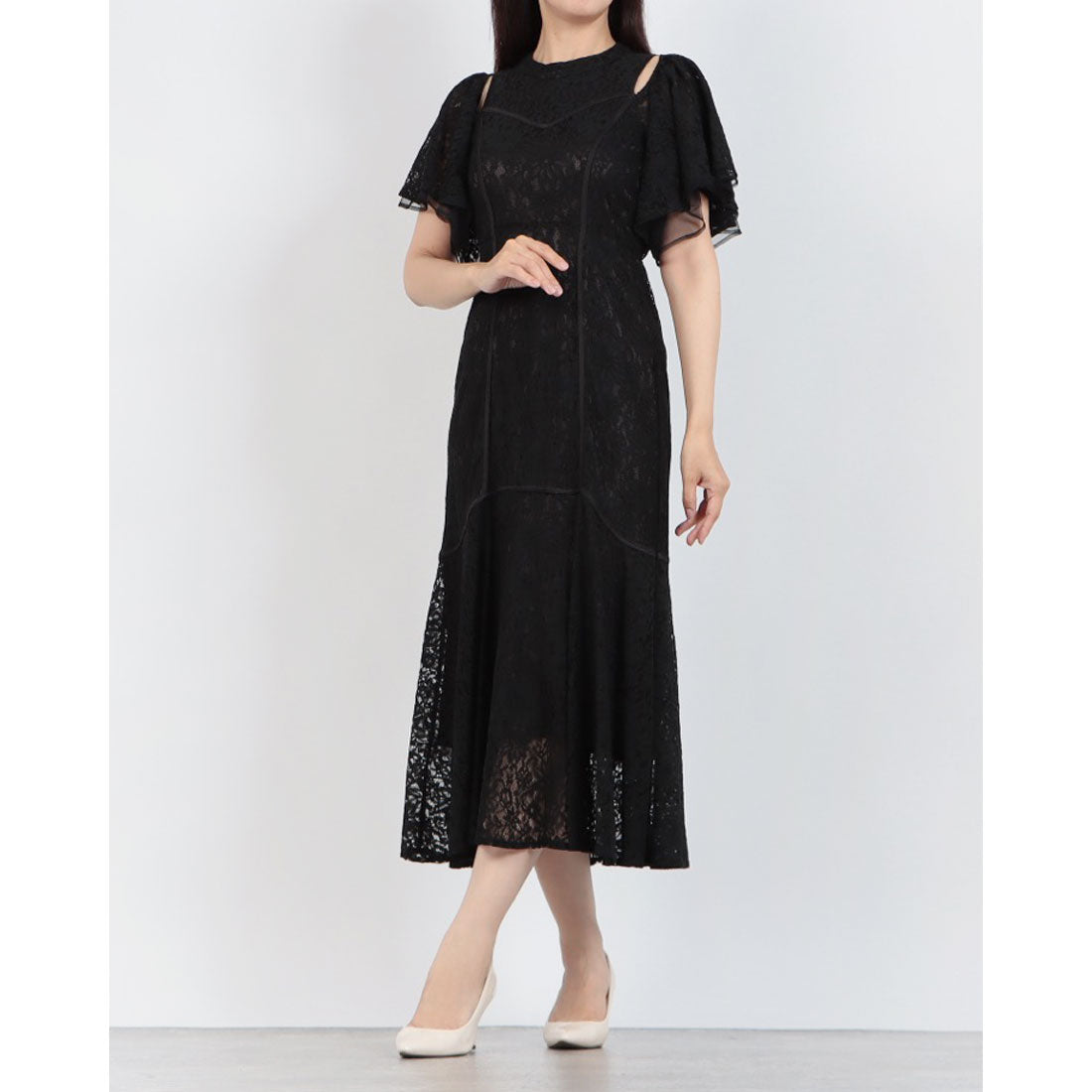 レディメイド LADYMADE 2WAYショルダーパイピングレースドレス （ブラック） ブラック