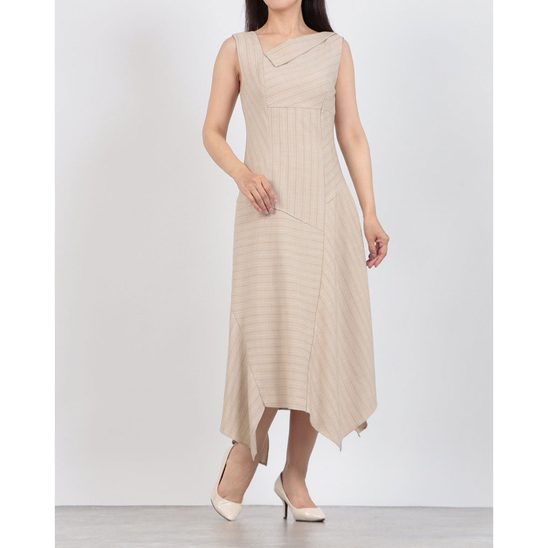 レディメイド LADYMADE アシメストライプワンピース （ベージュ） ベージュ