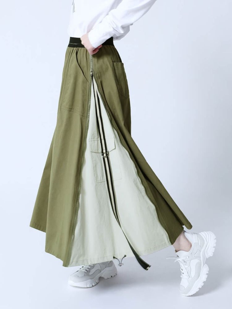 ラシュッド LASUD ジップインラインスカート （カーキ） カーキ