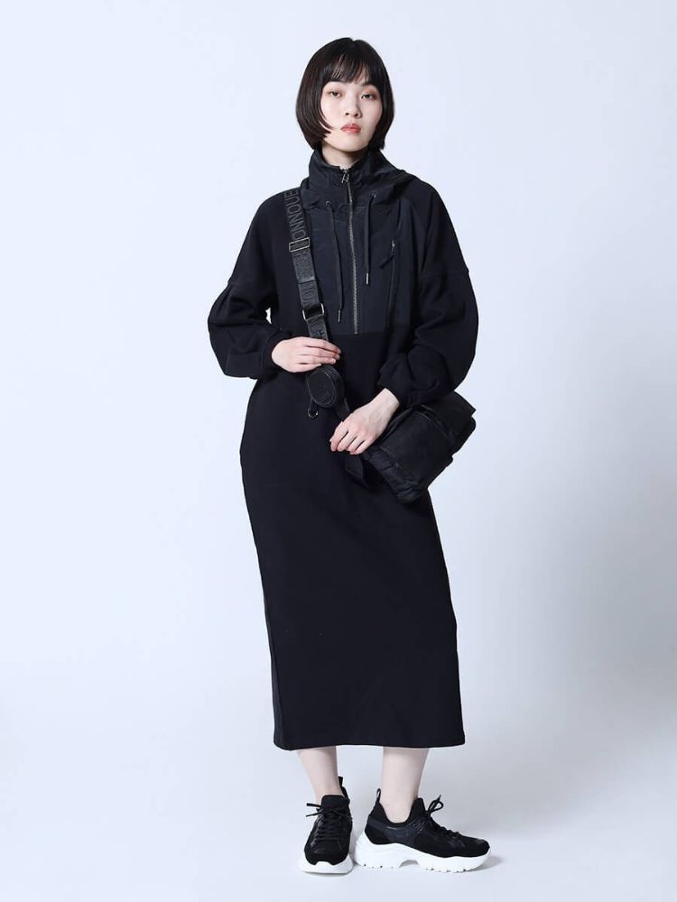 ラシュッド LASUD フード付きハーフジップワンピース