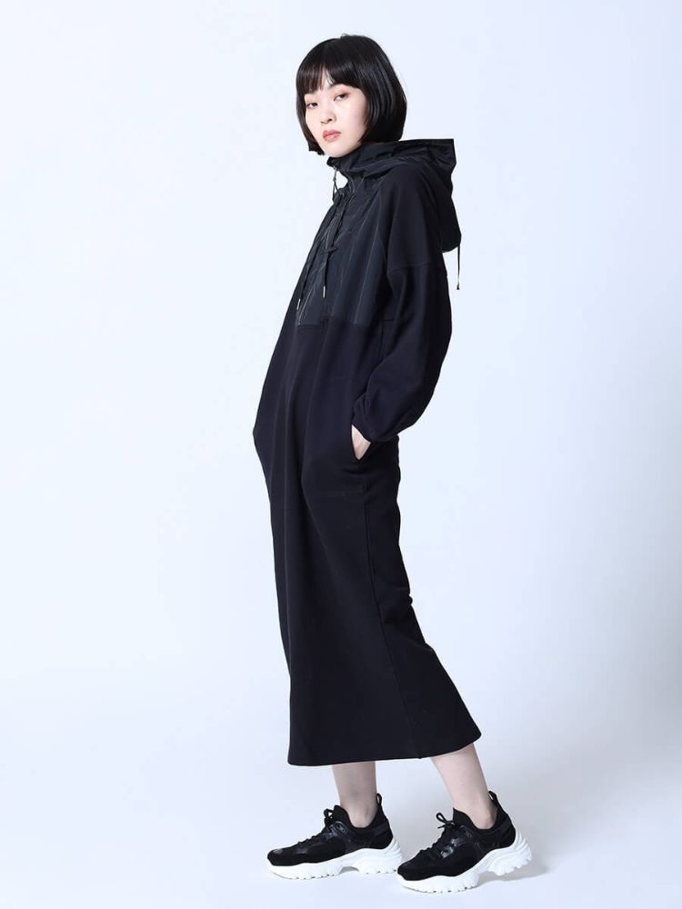 ラシュッド LASUD フード付きハーフジップワンピース