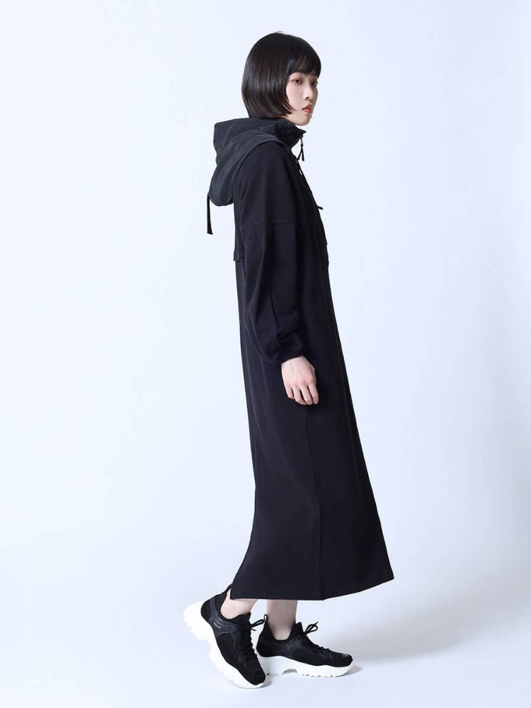 ラシュッド LASUD フード付きハーフジップワンピース