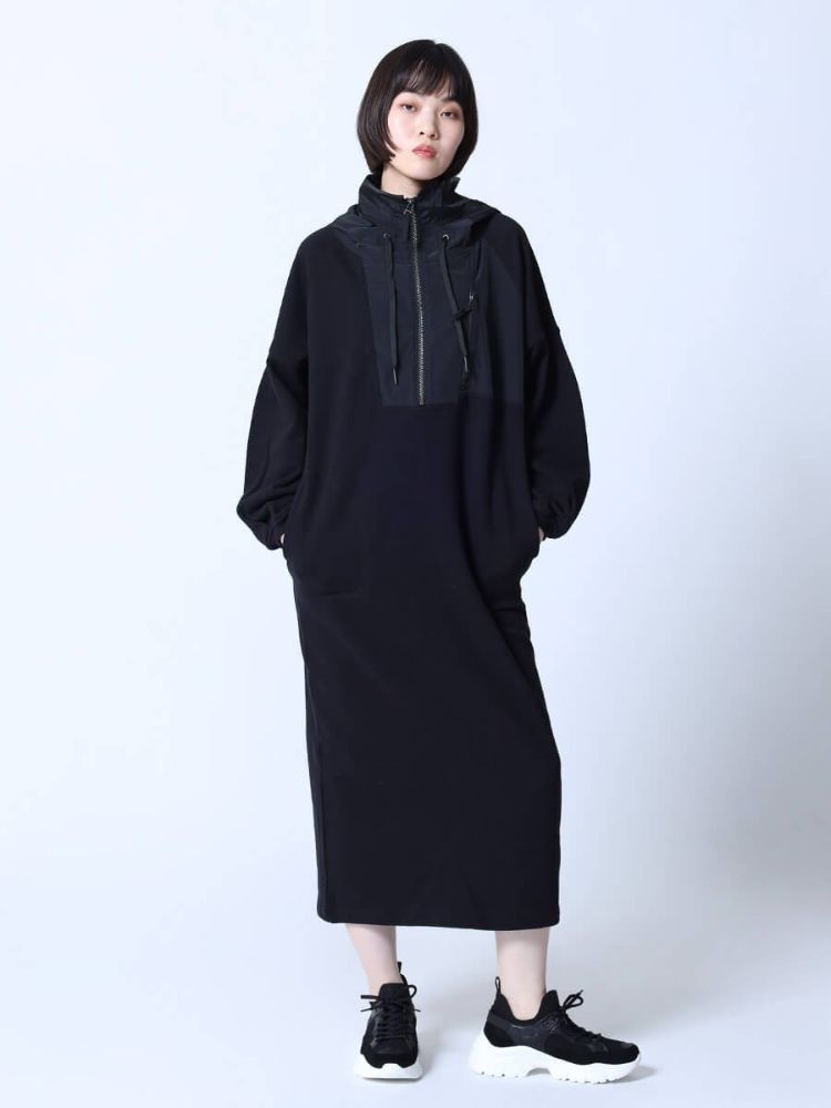 ラシュッド LASUD フード付きハーフジップワンピース