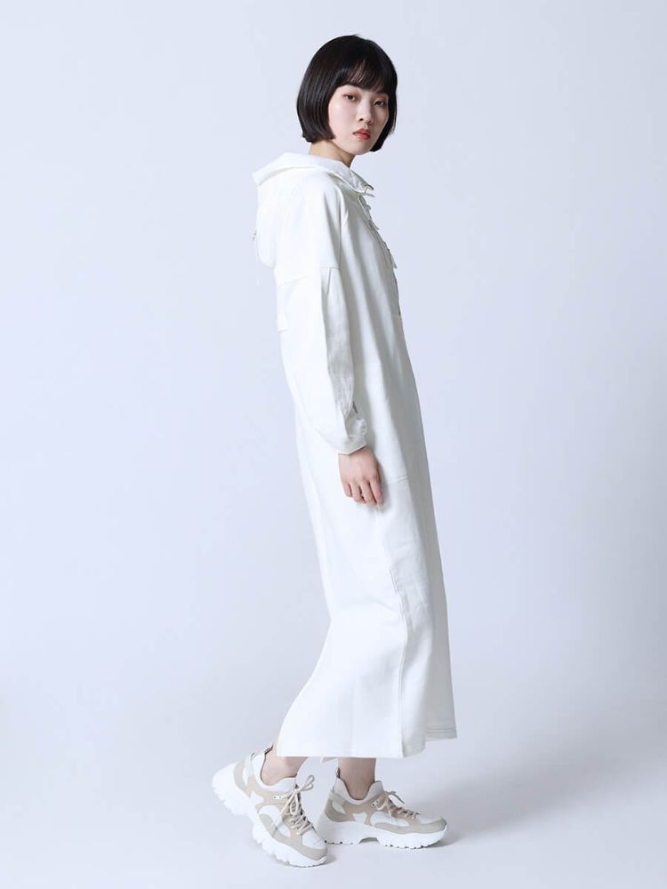 ラシュッド LASUD フード付きハーフジップワンピース