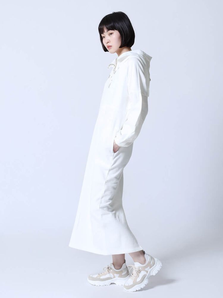 ラシュッド LASUD フード付きハーフジップワンピース