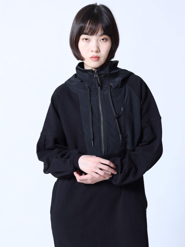 ラシュッド LASUD フード付きハーフジップワンピース