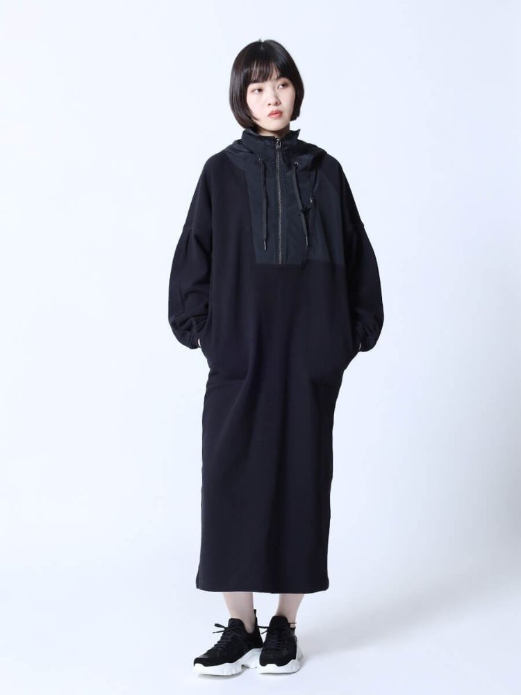 ラシュッド LASUD フード付きハーフジップワンピース