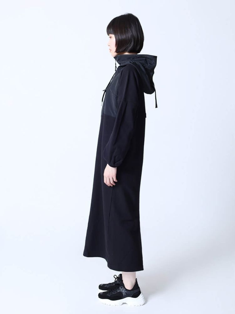 ラシュッド LASUD フード付きハーフジップワンピース