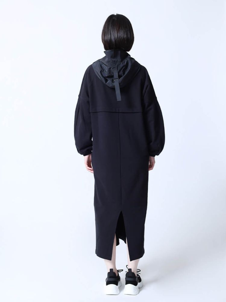 ラシュッド LASUD フード付きハーフジップワンピース