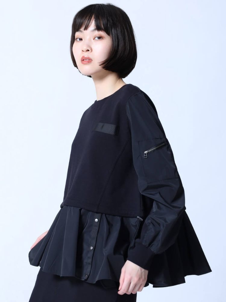 ラシュッド LASUD サイドボタンフレアヘムカットソー （ブラック） ブラック