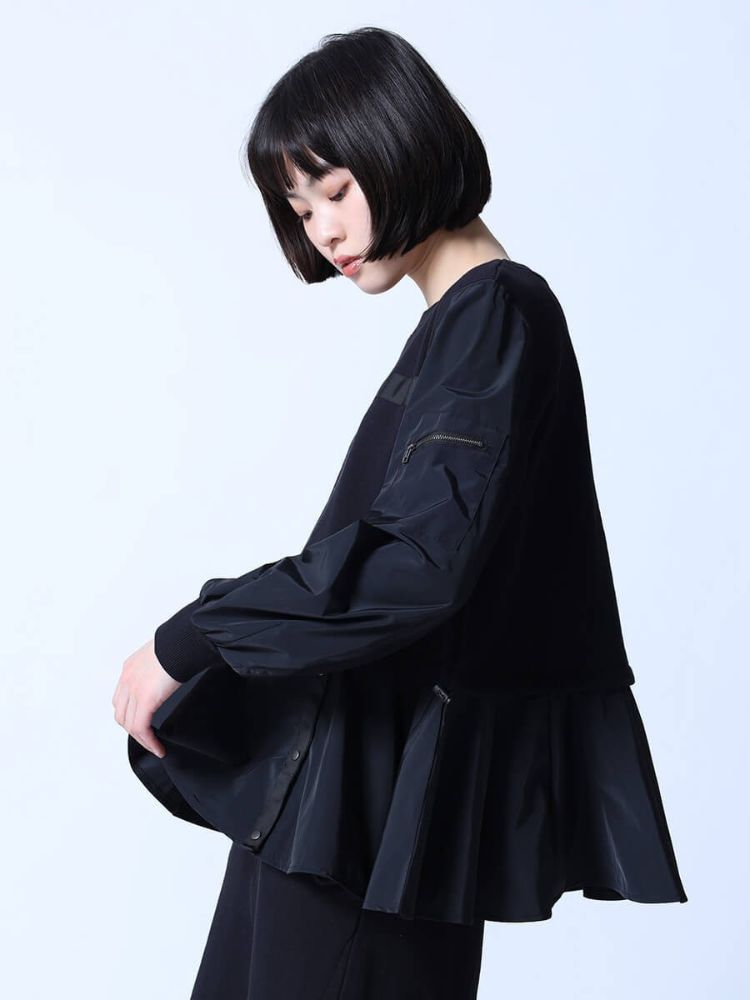 ラシュッド LASUD サイドボタンフレアヘムカットソー （ブラック） ブラック