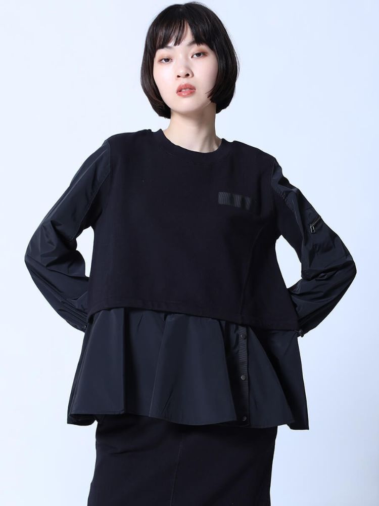 ラシュッド LASUD サイドボタンフレアヘムカットソー （ブラック） ブラック