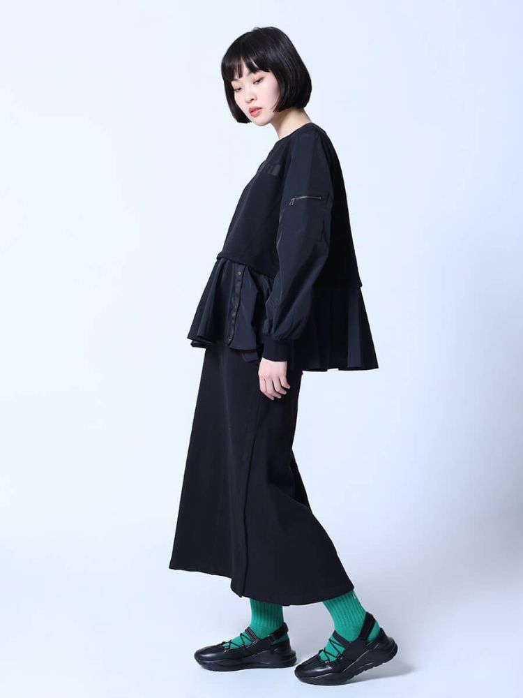 ラシュッド LASUD サイドボタンフレアヘムカットソー （ブラック） ブラック