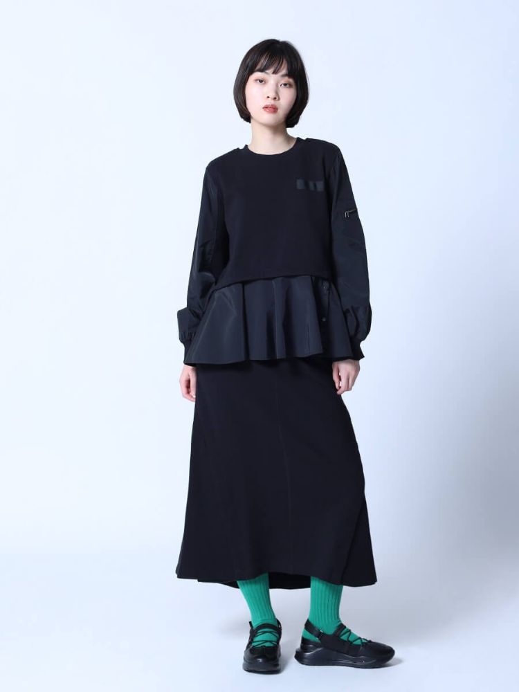 ラシュッド LASUD サイドボタンフレアヘムカットソー （ブラック） ブラック