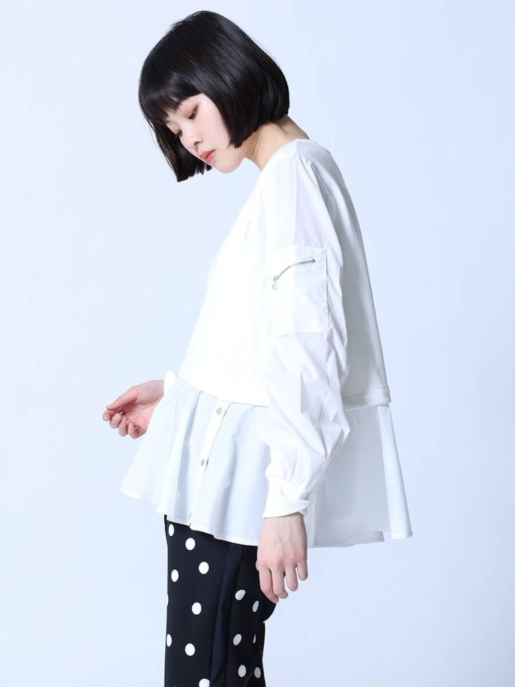 ラシュッド LASUD サイドボタンフレアヘムカットソー （ブラック） ブラック