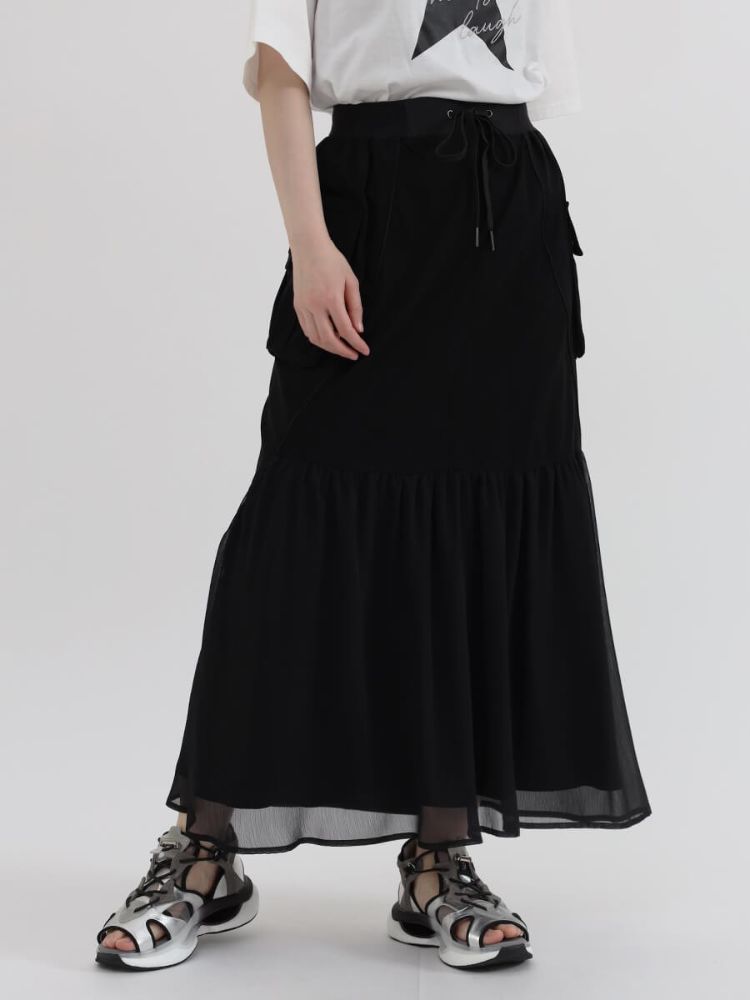 ラシュッド LASUD シフォン切替マーメイドスカート （ブラック） ブラック