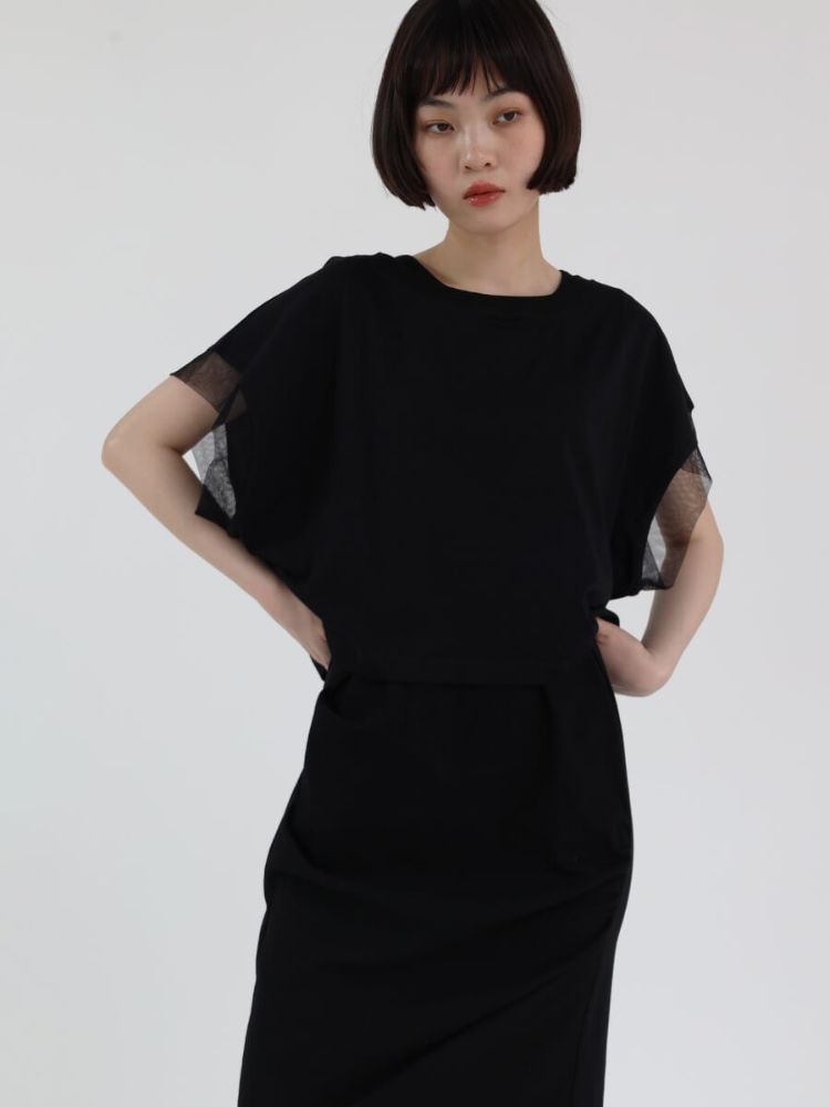 ラシュッド LASUD チュールドッキング2Pワンピース （ブラック） ブラック