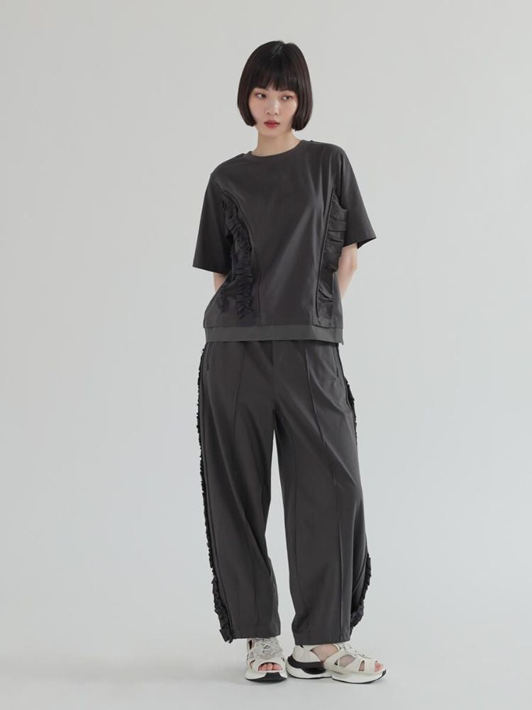 ラシュッド LASUD フリルデザインカットソー （チャコールグレー） チャコールグレー