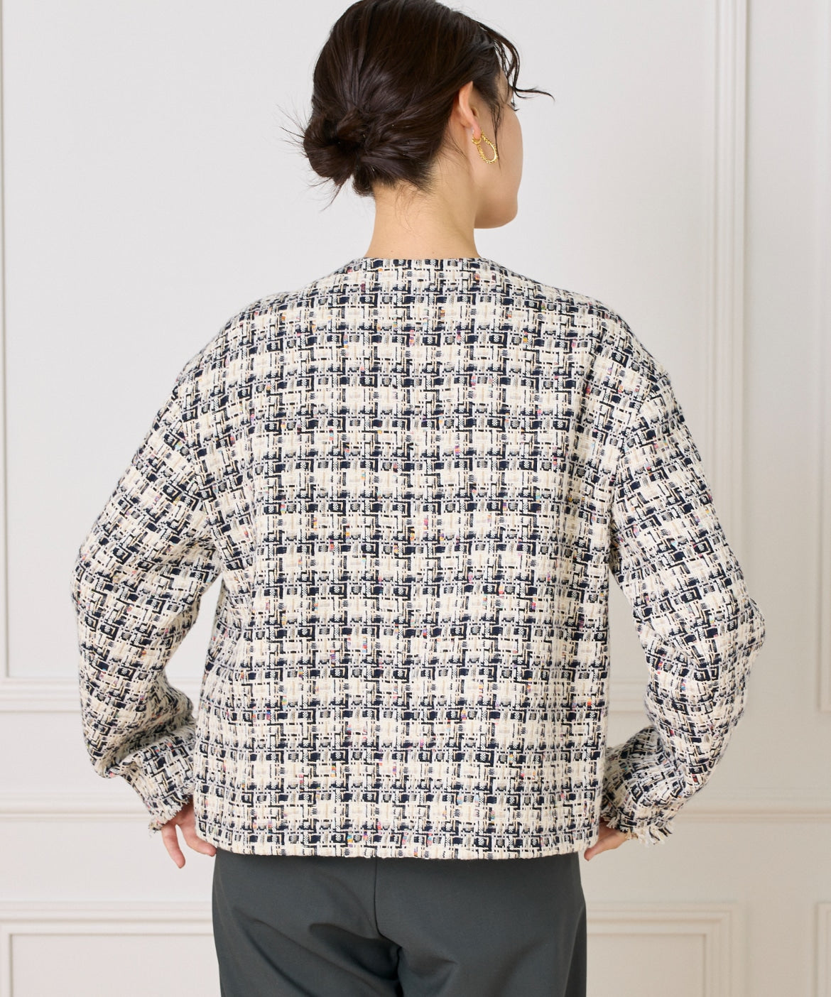 ラヴェイユ バイ スーペリアクローゼット la veille by SUPERIOR CLOSET 《大きいサイズ》LINTONノーカラージャケット （オフホワイト1） オフホワイト1