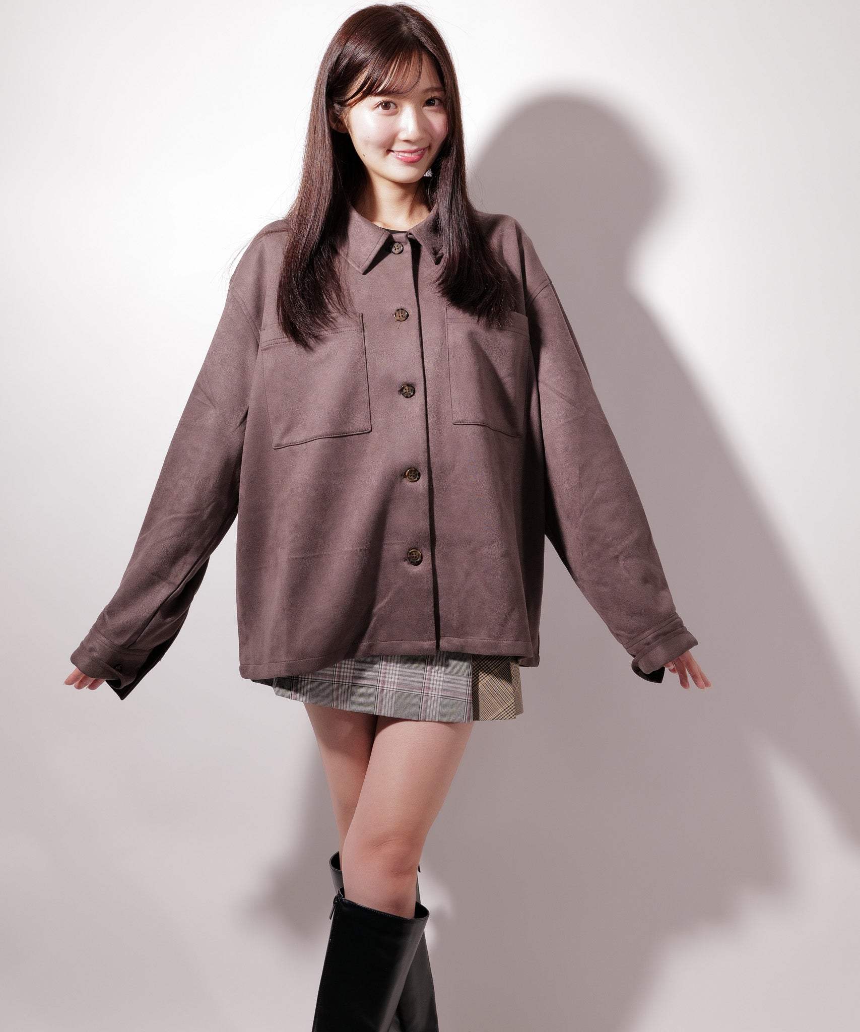 ラテラテ lattelatte フェイク スウェード シャツジャケット （チャコールグレー） チャコールグレー