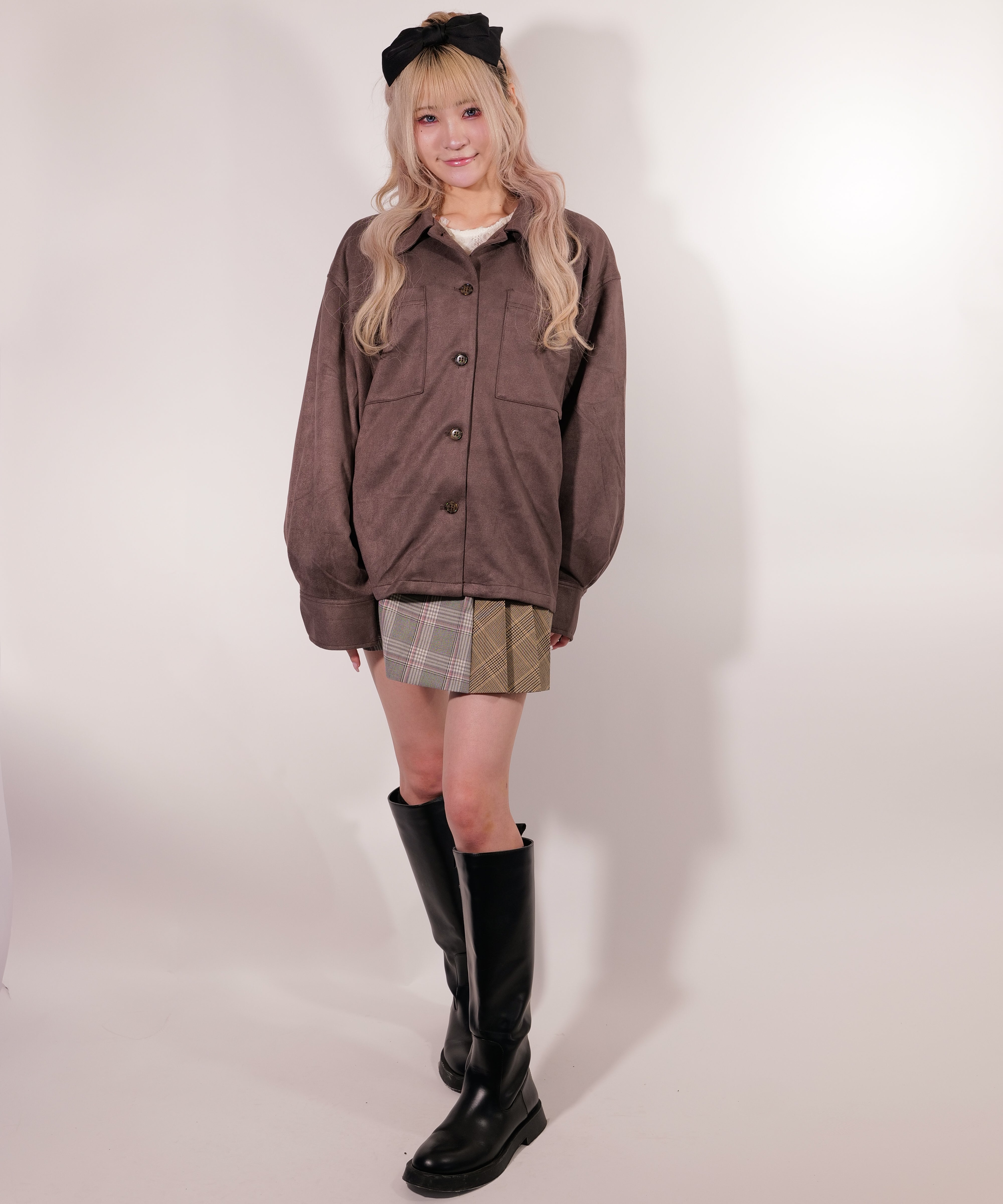 ラテラテ lattelatte フェイク スウェード シャツジャケット （チャコールグレー） チャコールグレー