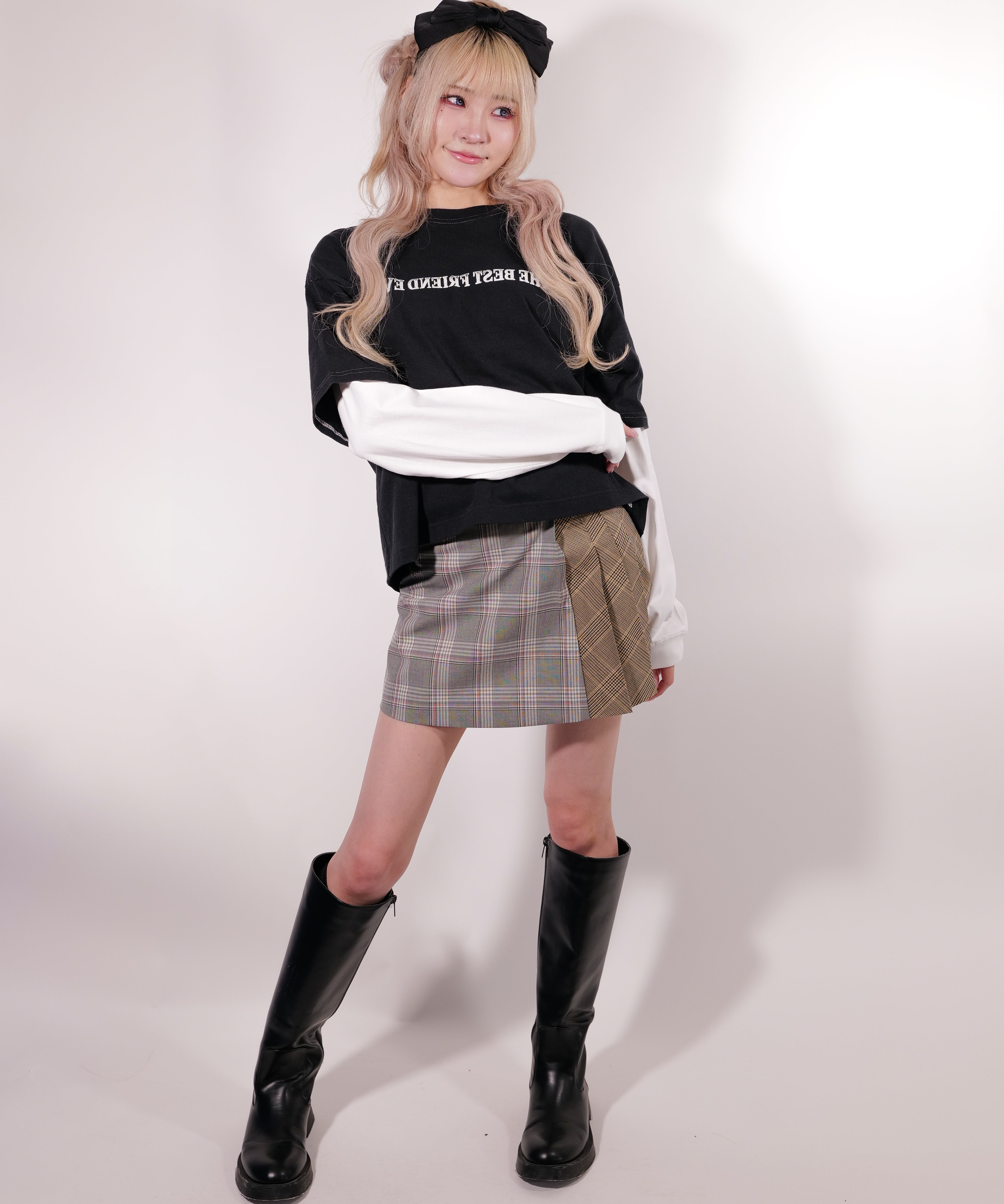 ラテラテ lattelatte LTチェック切り替えミニスカート （グレー） グレー