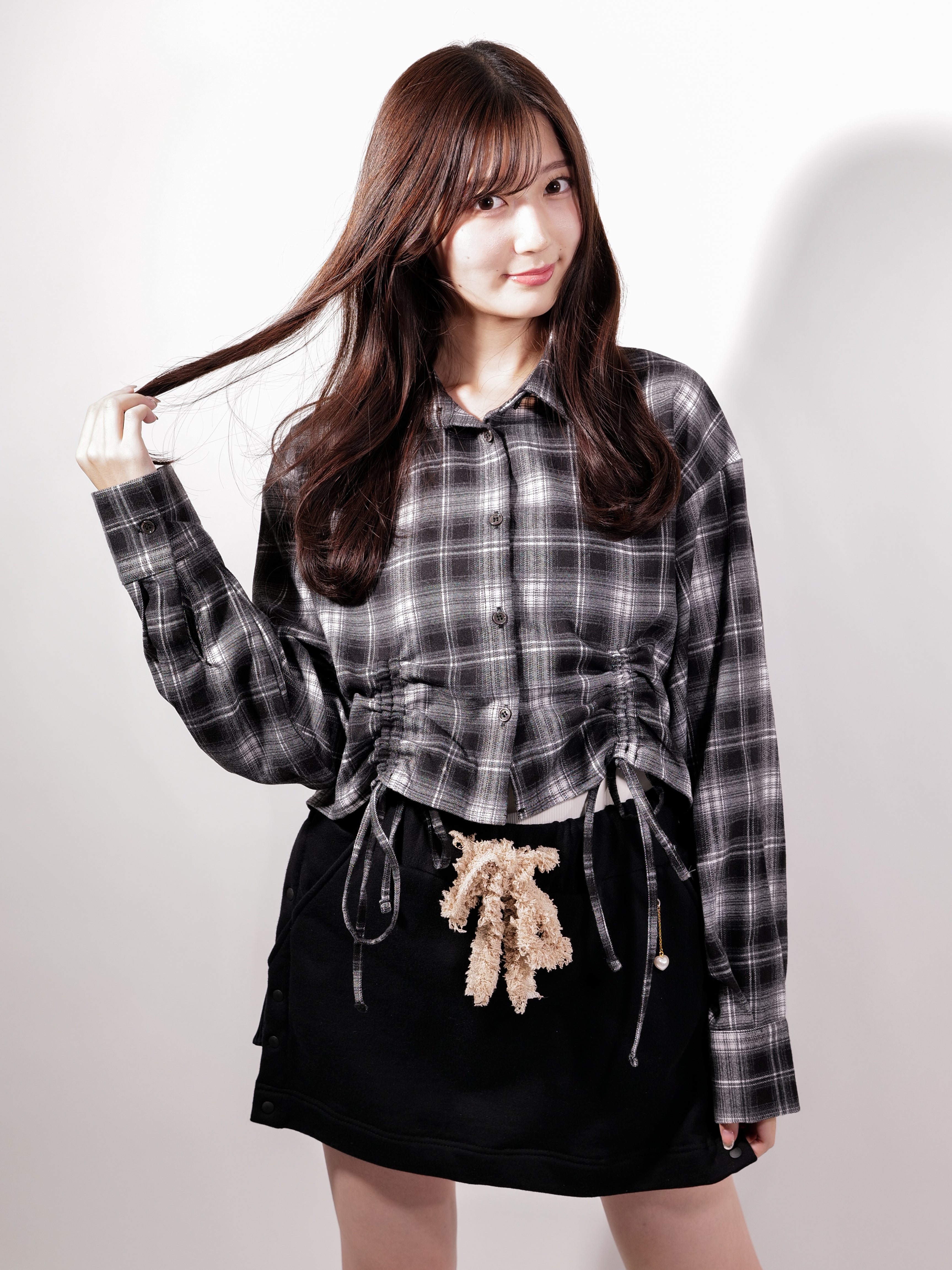 ラテラテ lattelatte ドローストリング クロップド ネルシャツ （ブラック） ブラック