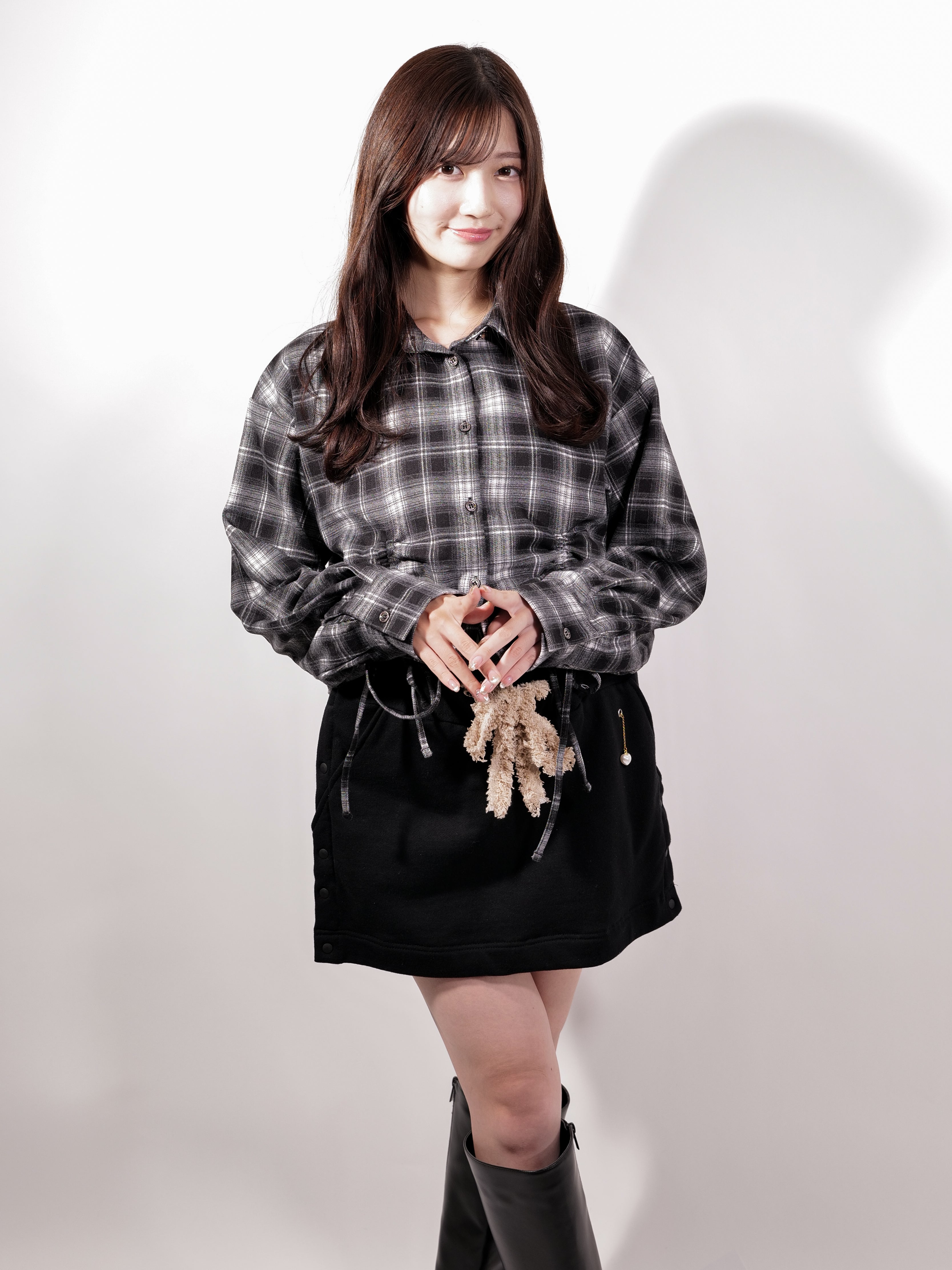 ラテラテ lattelatte ドローストリング クロップド ネルシャツ （ブラック） ブラック