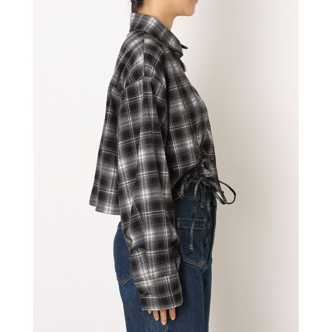 ラテラテ lattelatte ドローストリング クロップド ネルシャツ （ブラック） ブラック