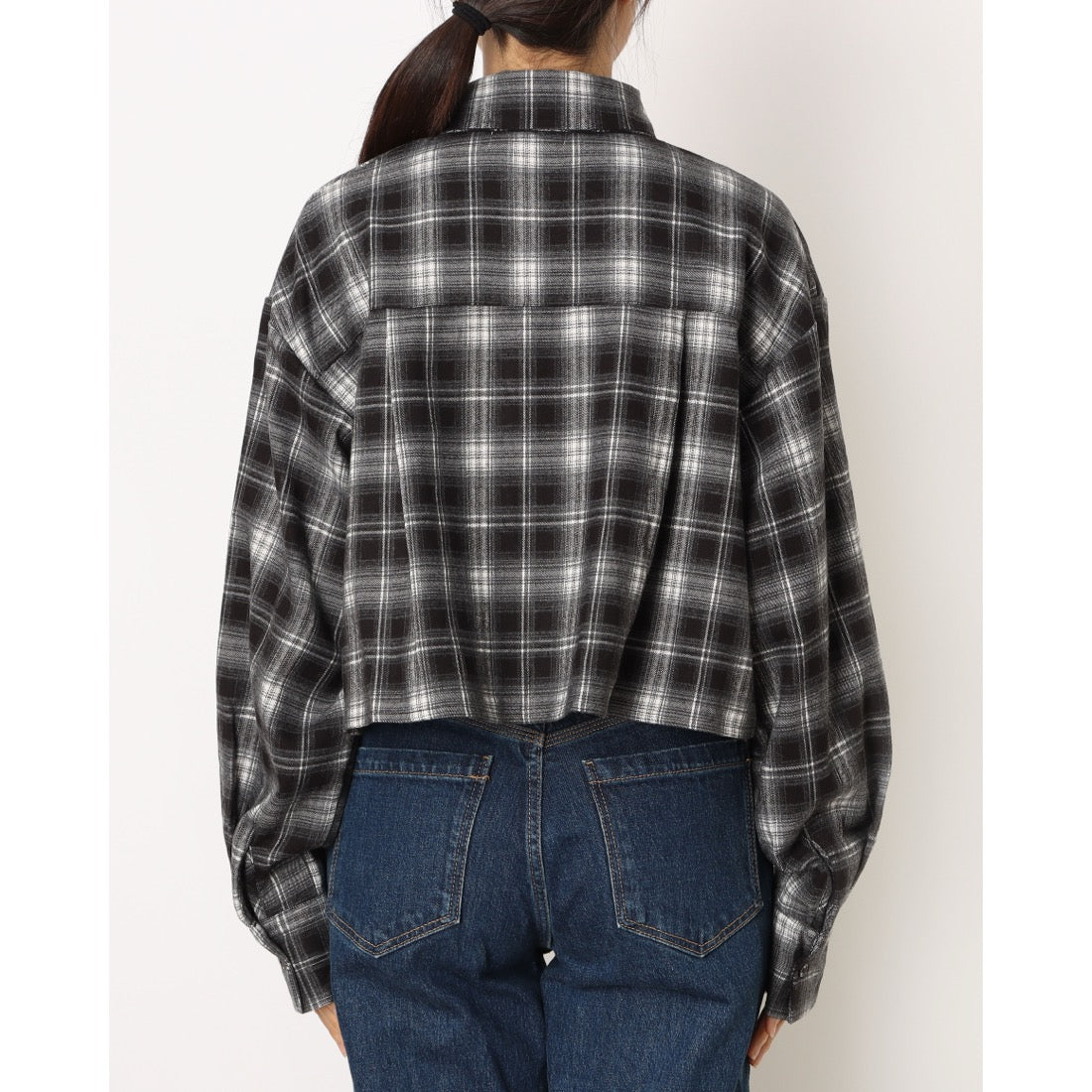 ラテラテ lattelatte ドローストリング クロップド ネルシャツ （ブラック） ブラック