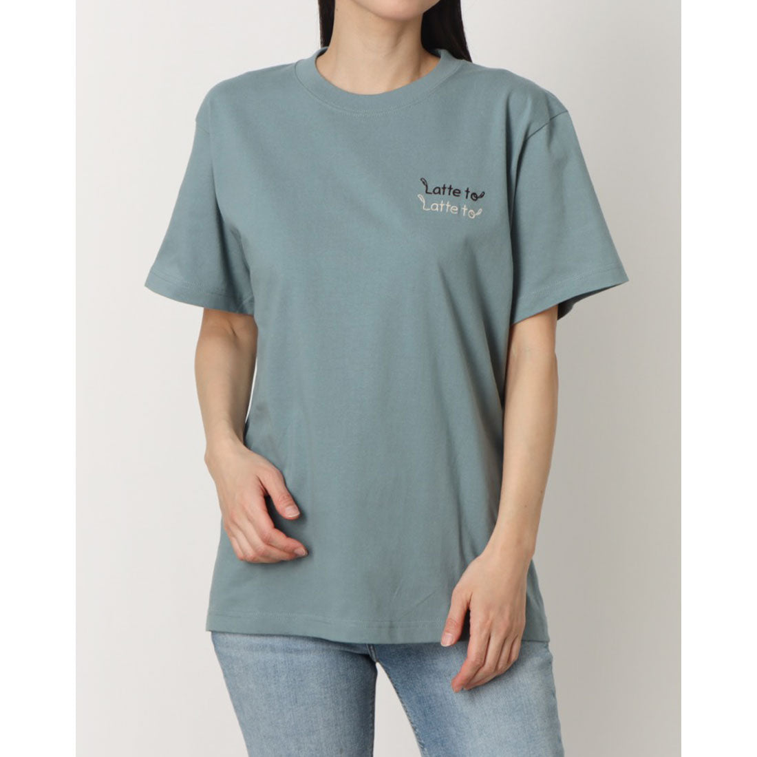 ラテラテ lattelatte lateto刺繍T-sh （セメント ブルー） セメント ブルー