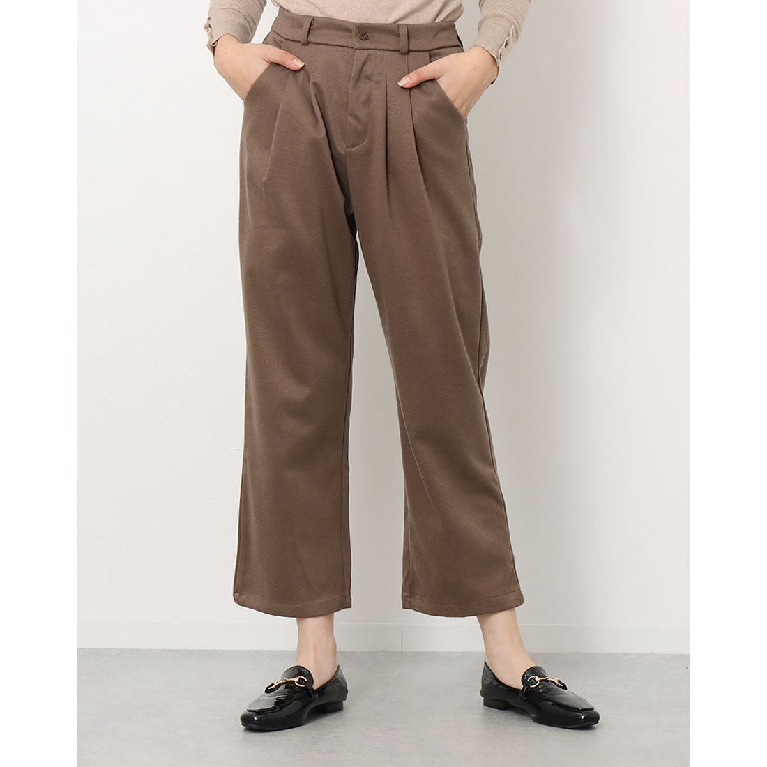 ラウアー LAUIR バックゴムツータックテーパードパンツ