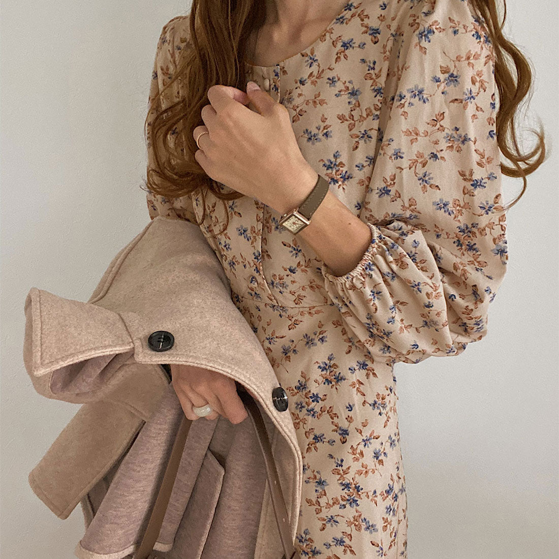 ラウアー LAUIR パフスリーブ花柄ロングワンピース