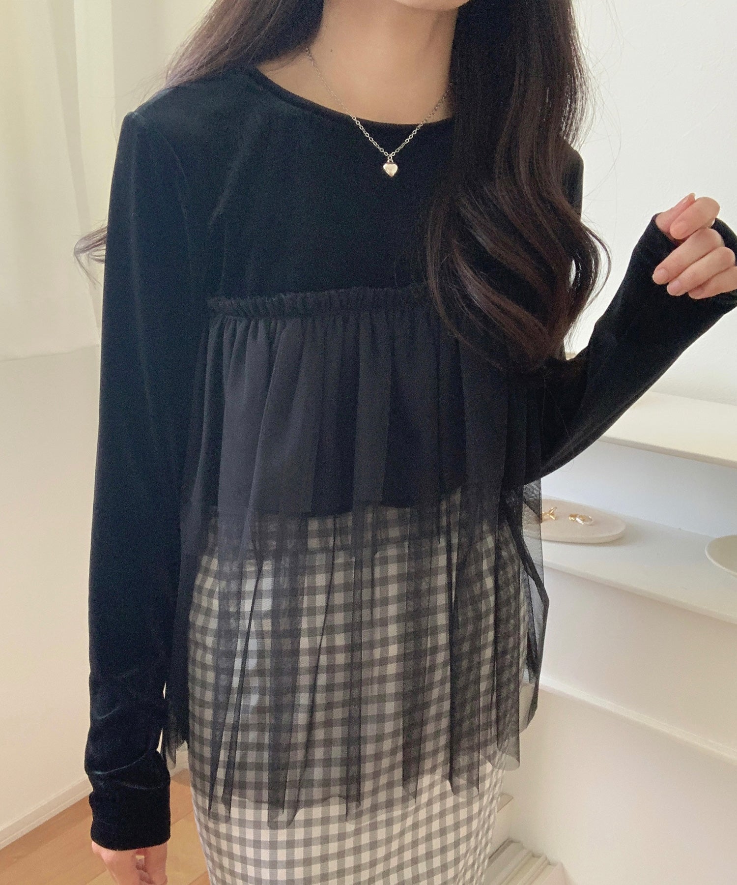 ラウアー LAUIR チュールドッキングベロアトップス