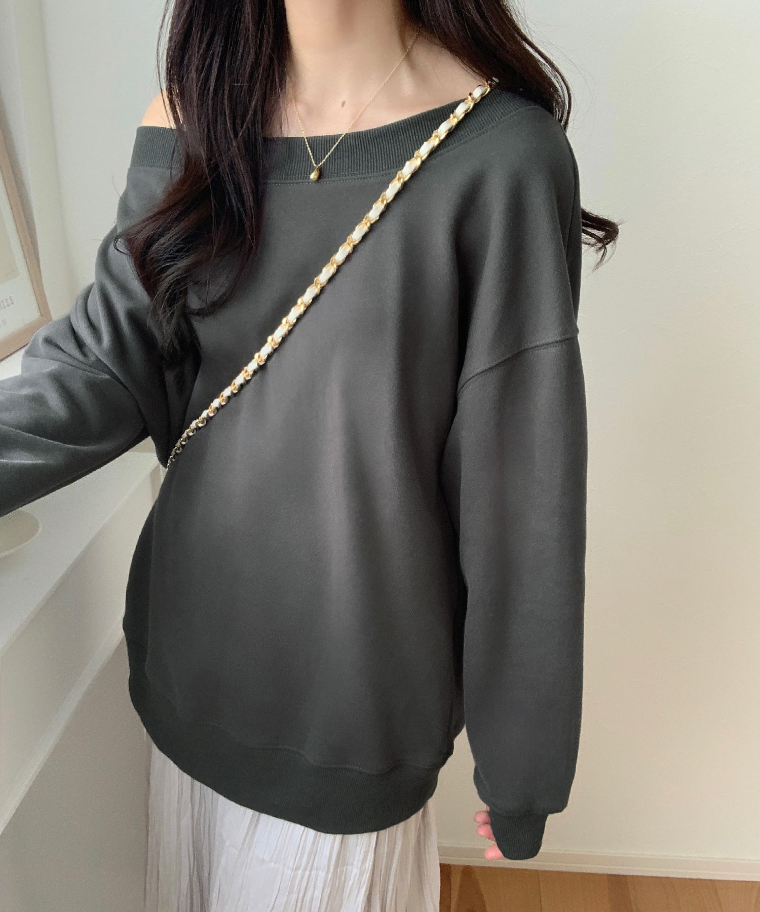 ラウアー LAUIR 2wayオフショル裏起毛スウェット