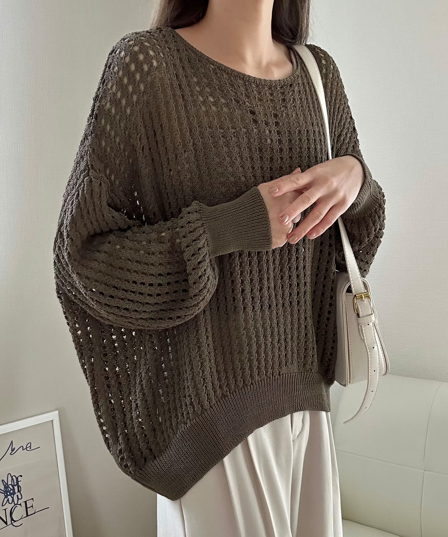 ラウアー LAUIR ボートネックメッシュニット