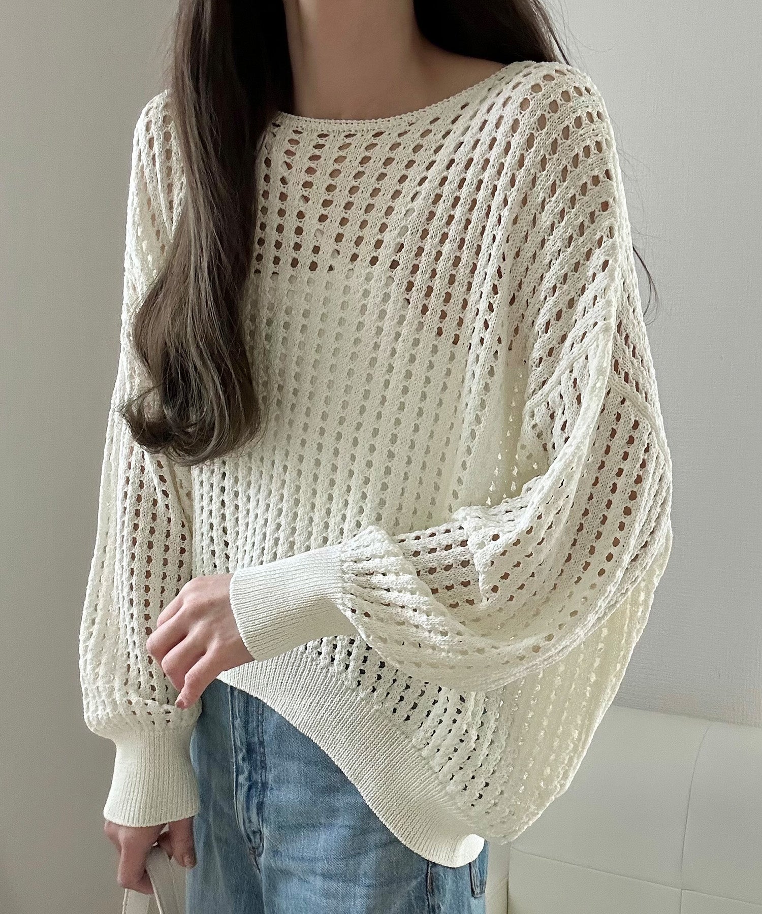 ラウアー LAUIR ボートネックメッシュニット