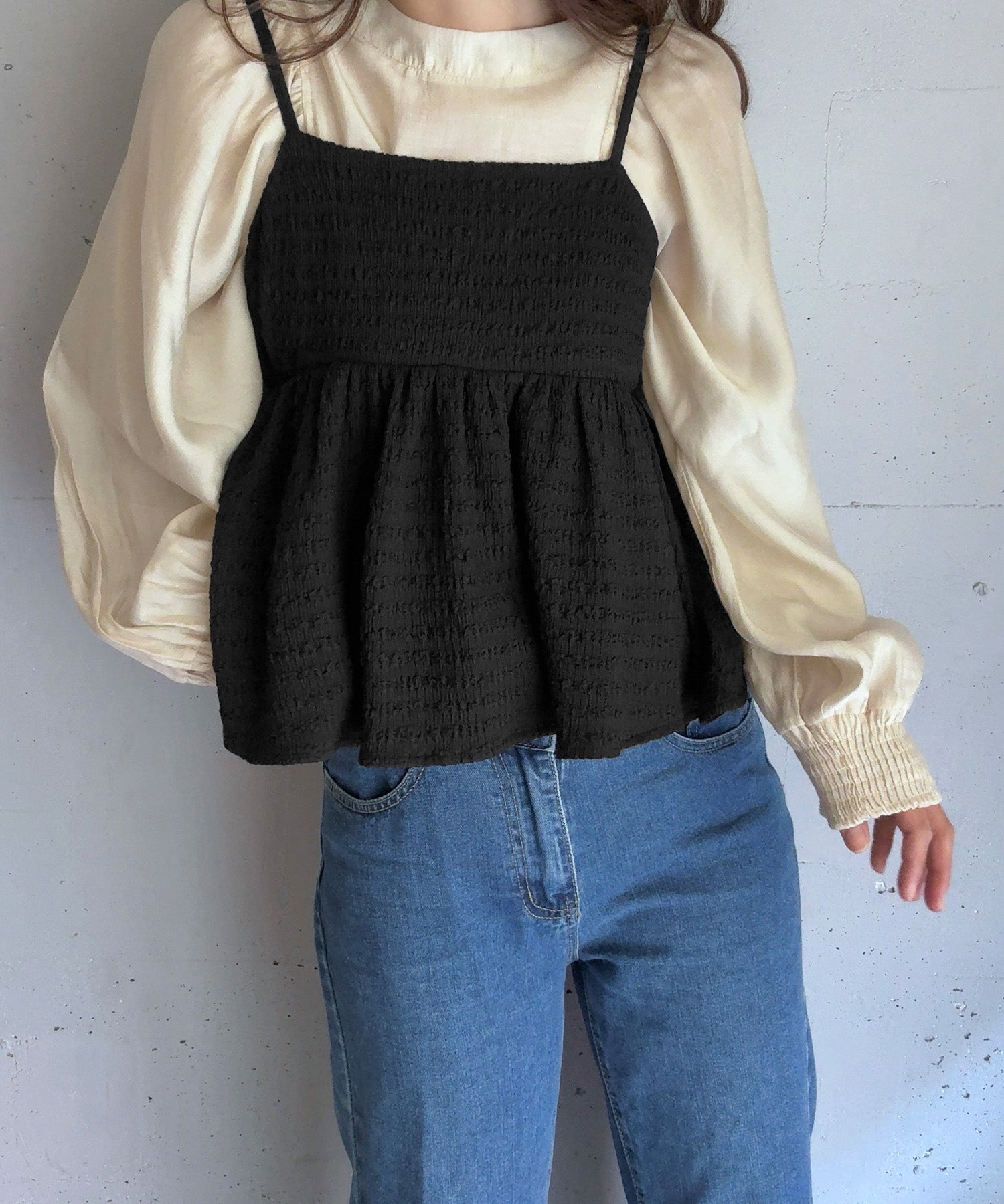 ラウアー LAUIR カットジャガードペプラムキャミビスチェ