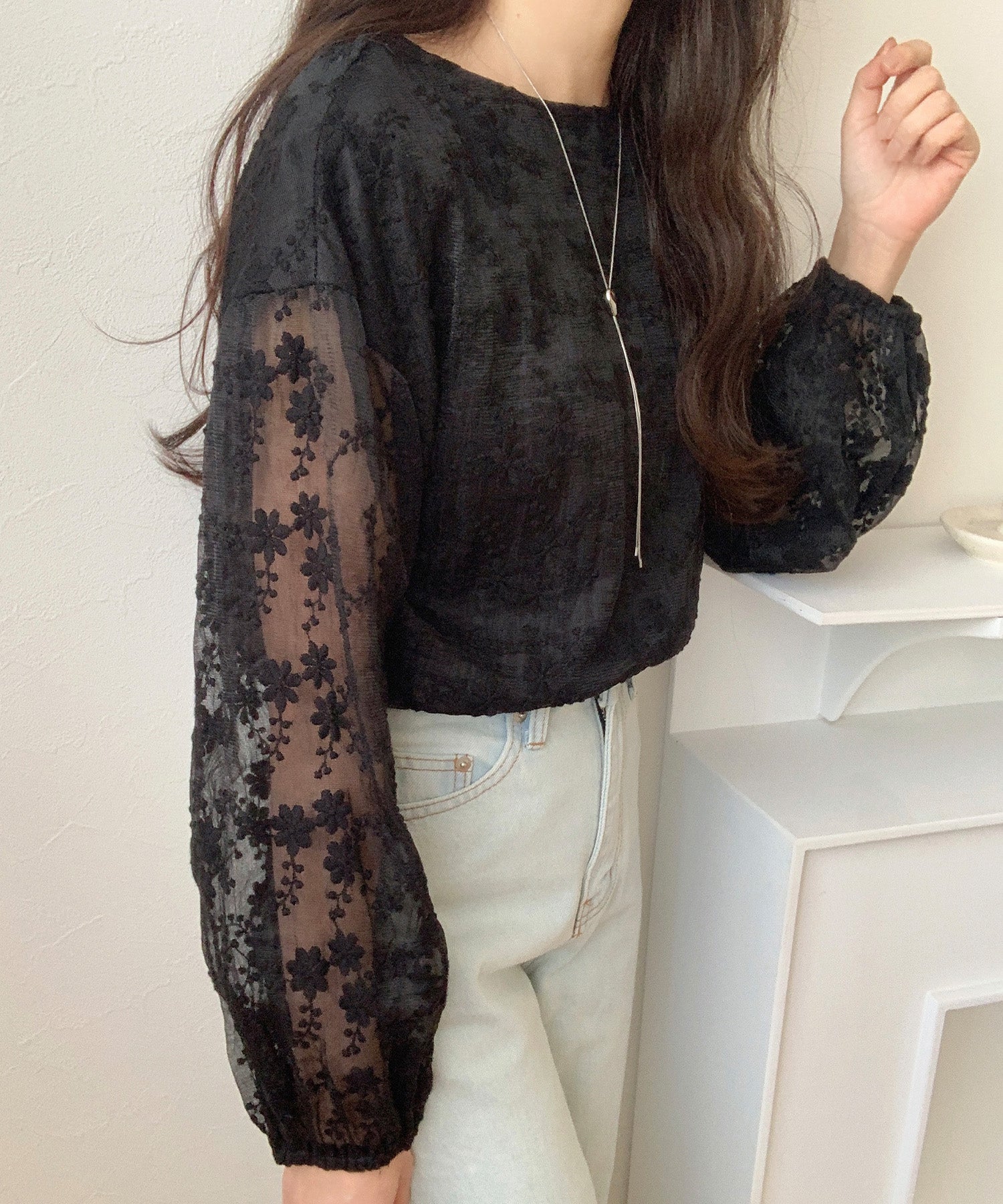 ラウアー LAUIR 花柄チュールトップス