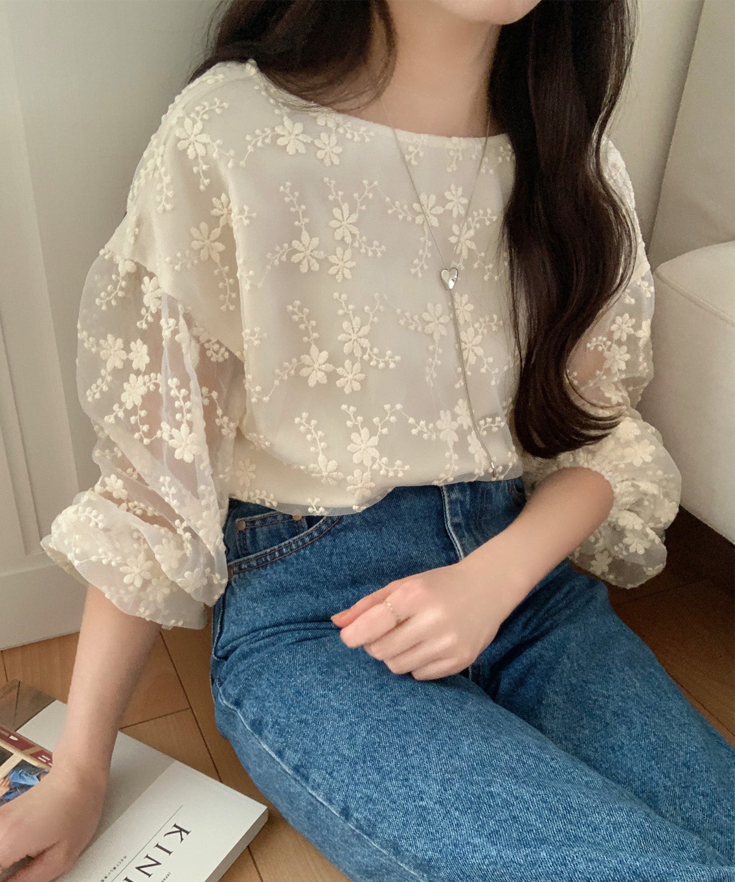 ラウアー LAUIR 花柄チュールトップス