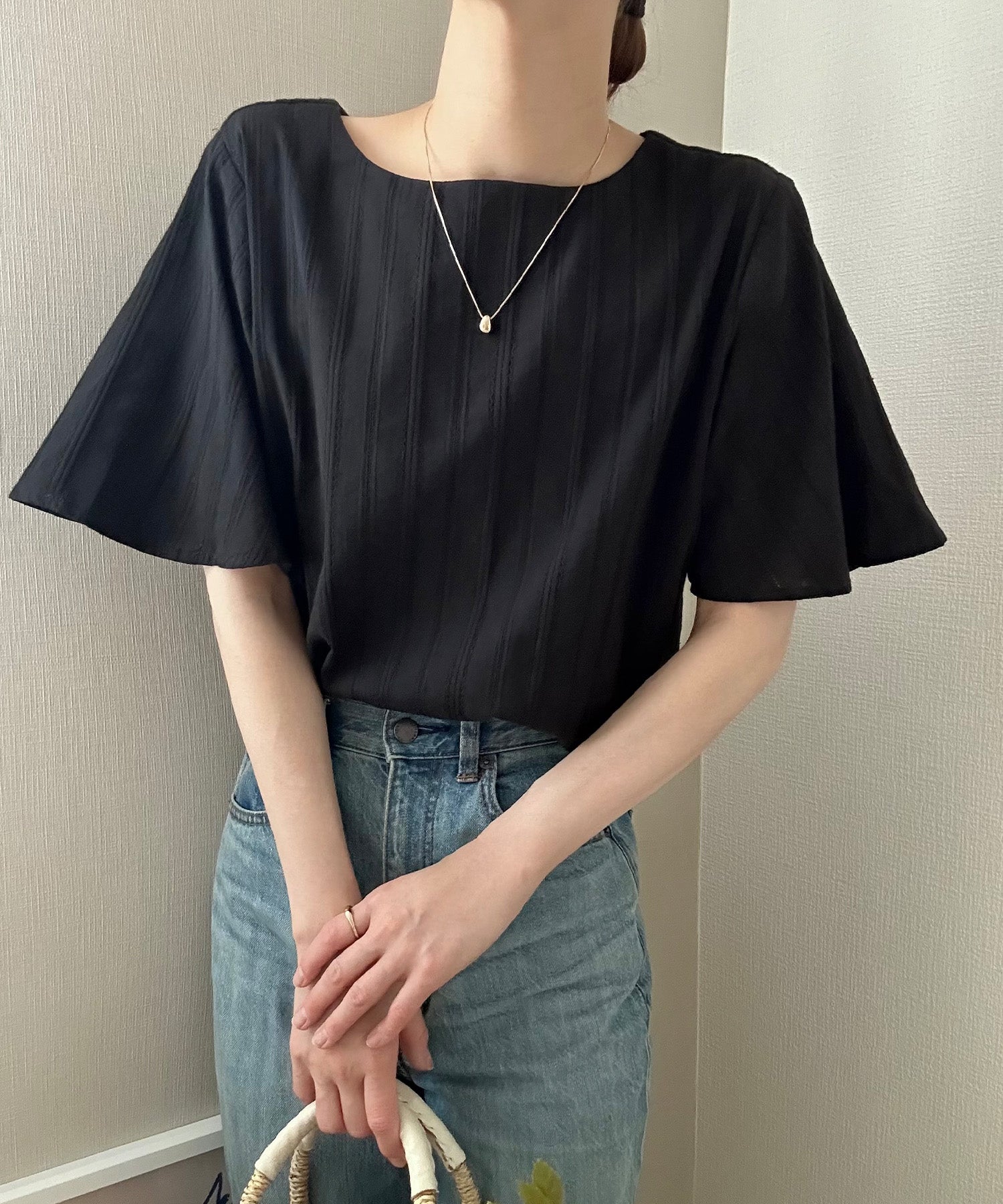 ラウアー LAUIR バックスリットコットンレースブラウス （ブラック） ブラック