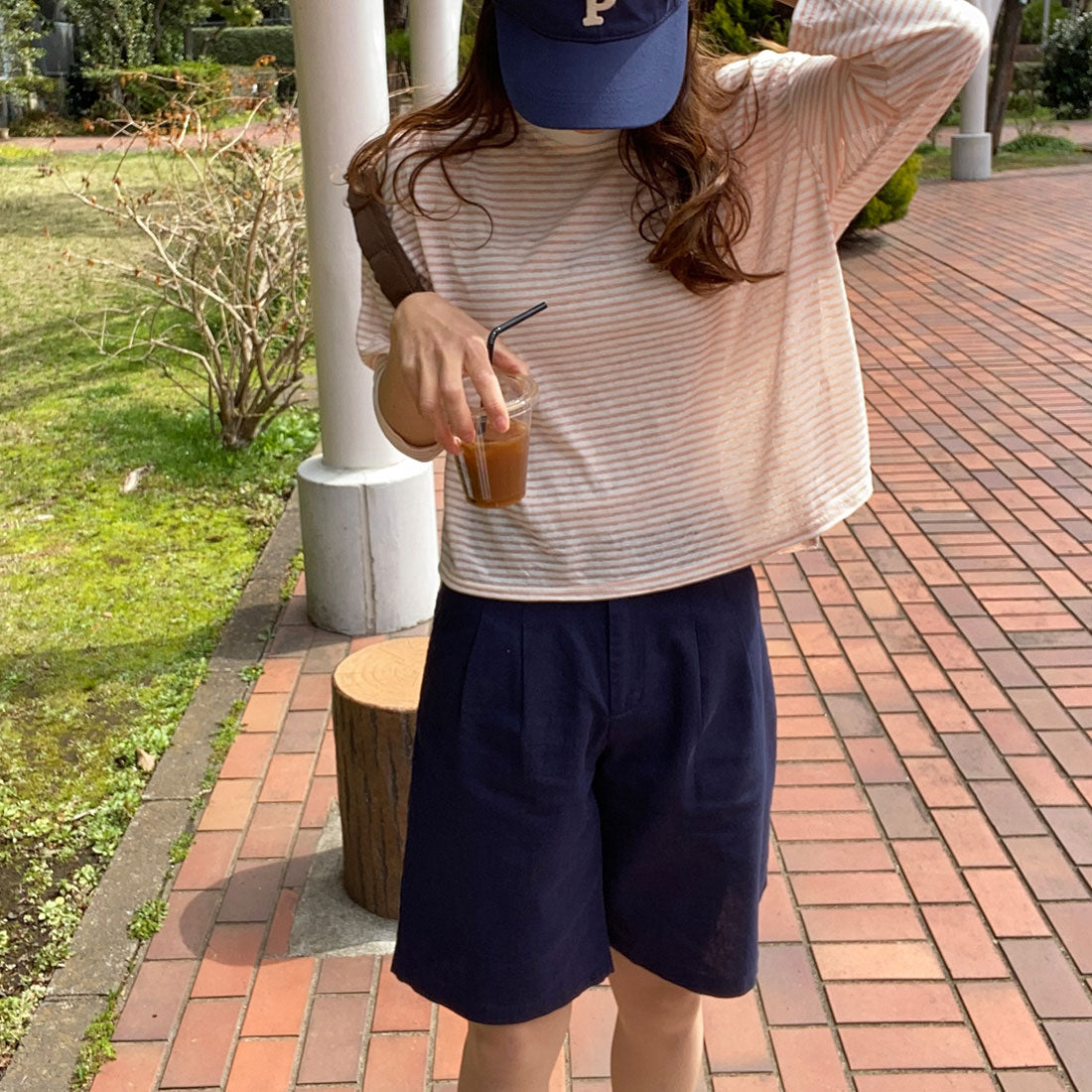 ラウアー LAUIR リネン混ショートパンツ,ネイビー