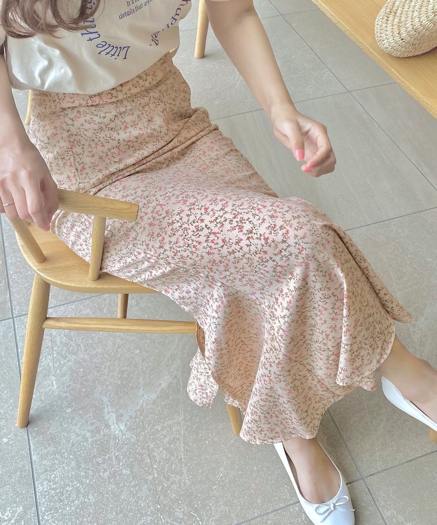 ラウアー LAUIR 総柄スリットマーメイドスカート,ベージュ